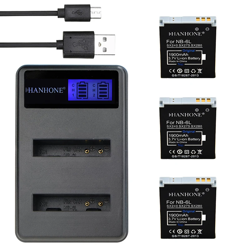 3 шт. 1900 мАч NB6L NB-6L батарея + LCD USB двойное зарядное устройство для Canon IXUS 310 SX275 210 SX510