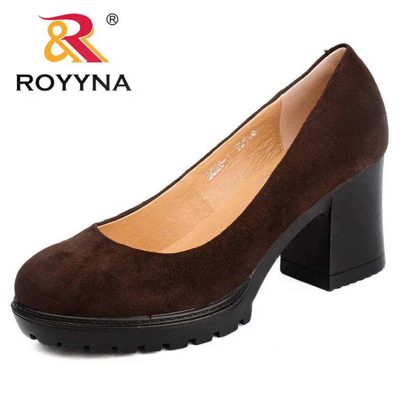 ROYYNA/Новинка года; модные стильные женские туфли-лодочки; женская обувь на платформе с закрытым носком; женские свадебные туфли на квадратном каблуке с круглым носком; - Цвет: COFFEE