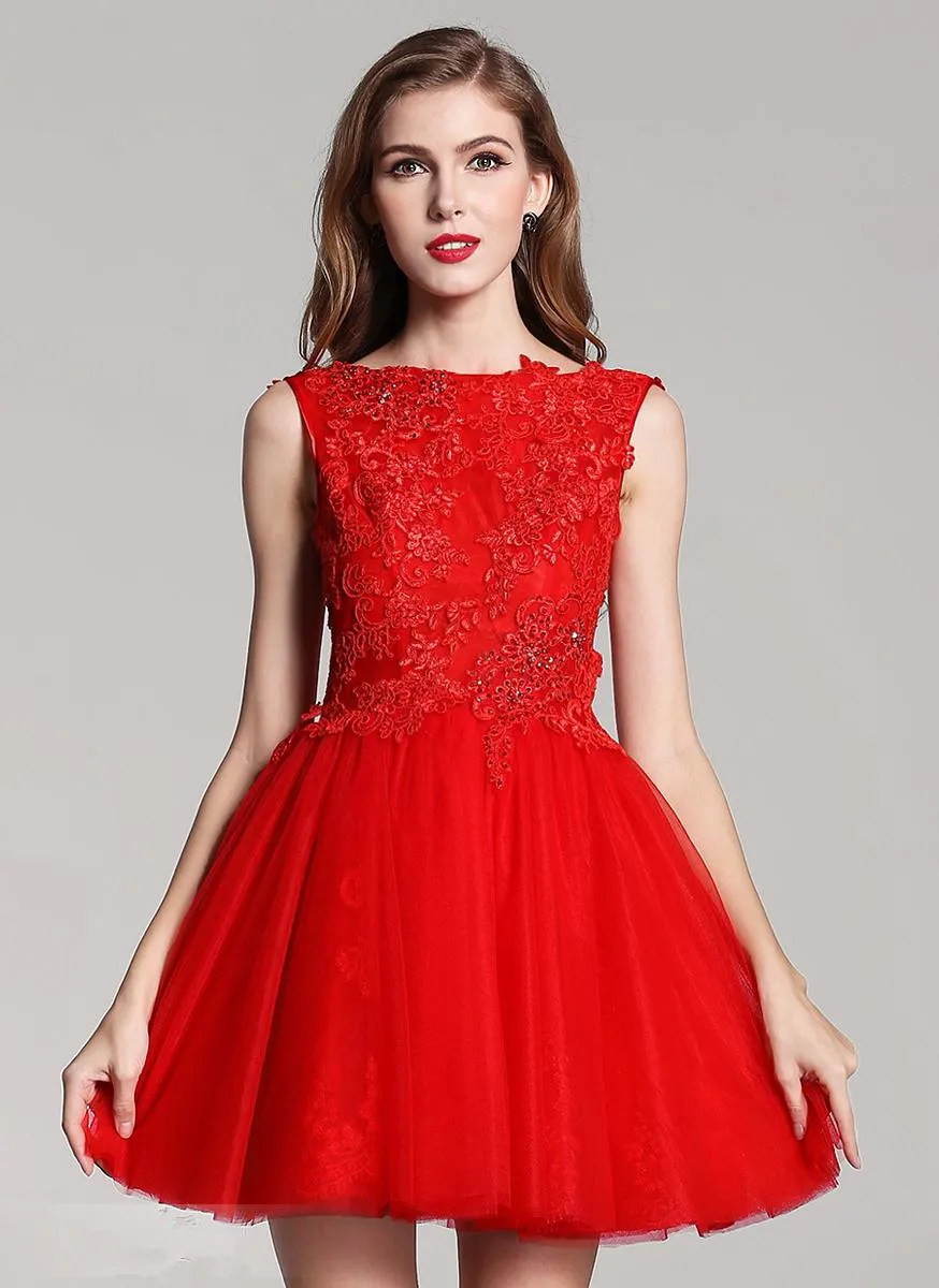 Red Mini Party Lace Dress Sexy Short 