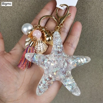 

starfis keychain - crystal Starfish Keychain Lovers seashells Metal Car Key Ring Pendants Bag chain Best Gift jewelry K1607