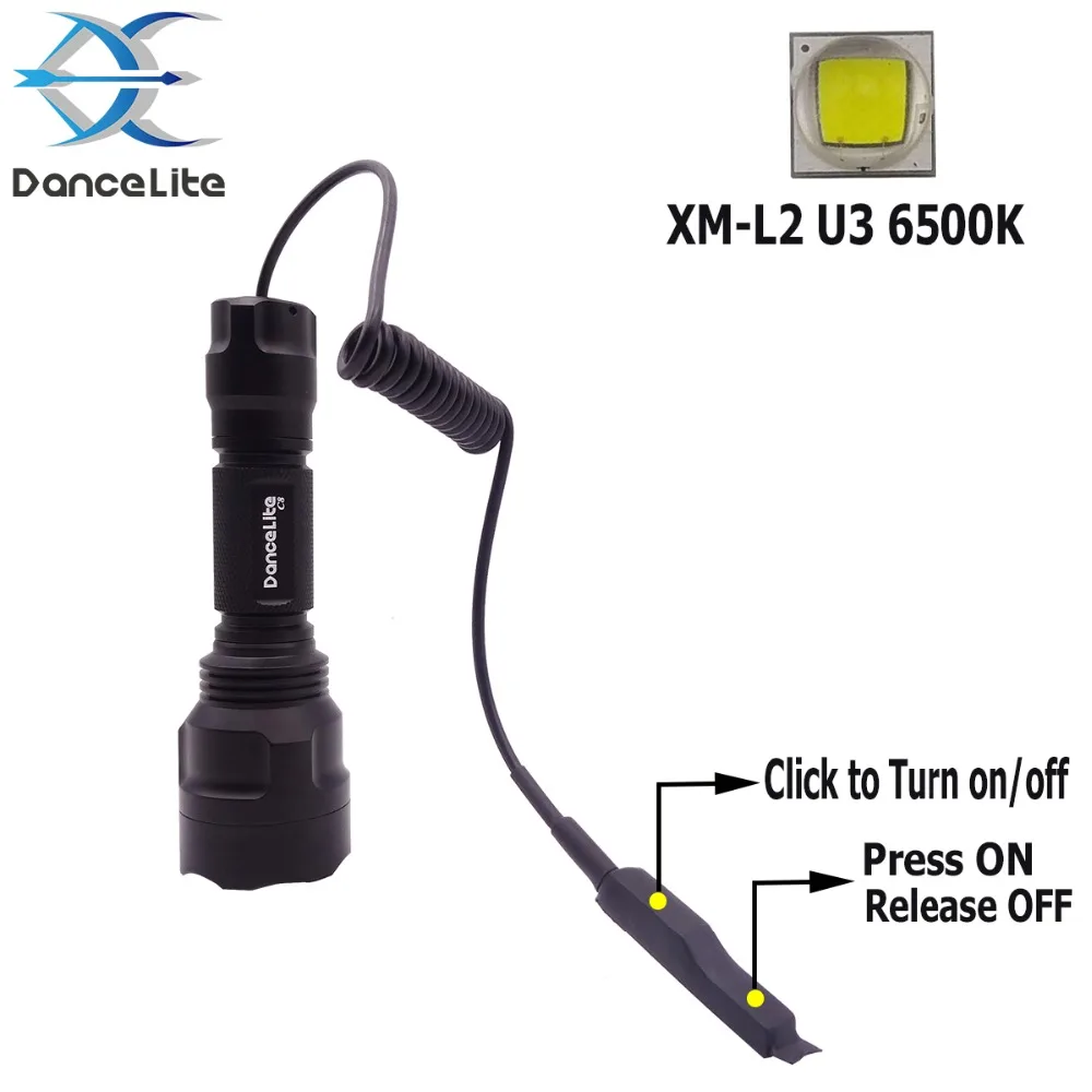 Специально для охоты DanceLite C8 XM-L2 U3 1 режим(вкл/выкл) Светодиодный фонарь для охоты фонарь+ двойной режим дистанционного управления