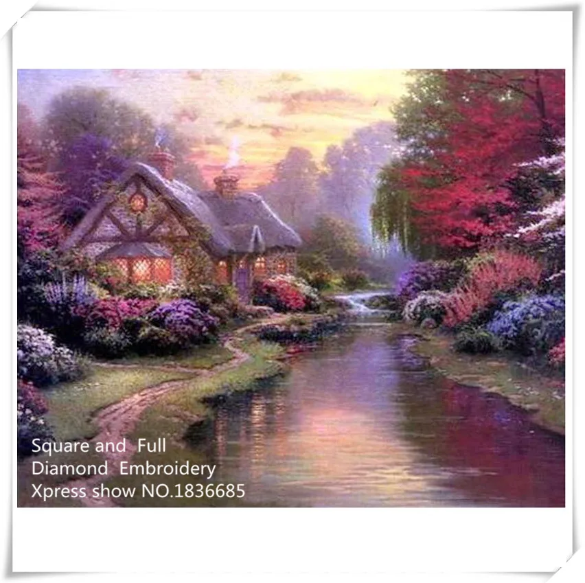 Villa Creek stream Full Square Diamond Painting Home Decoration Mosaic Pattern mural Needlework Embroidery | Дом и сад