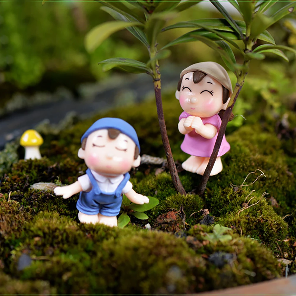 2 шт мальчик девочка дети пара миниатюрный орнамент ремесло DIY пейзаж кукольный домик Декор
