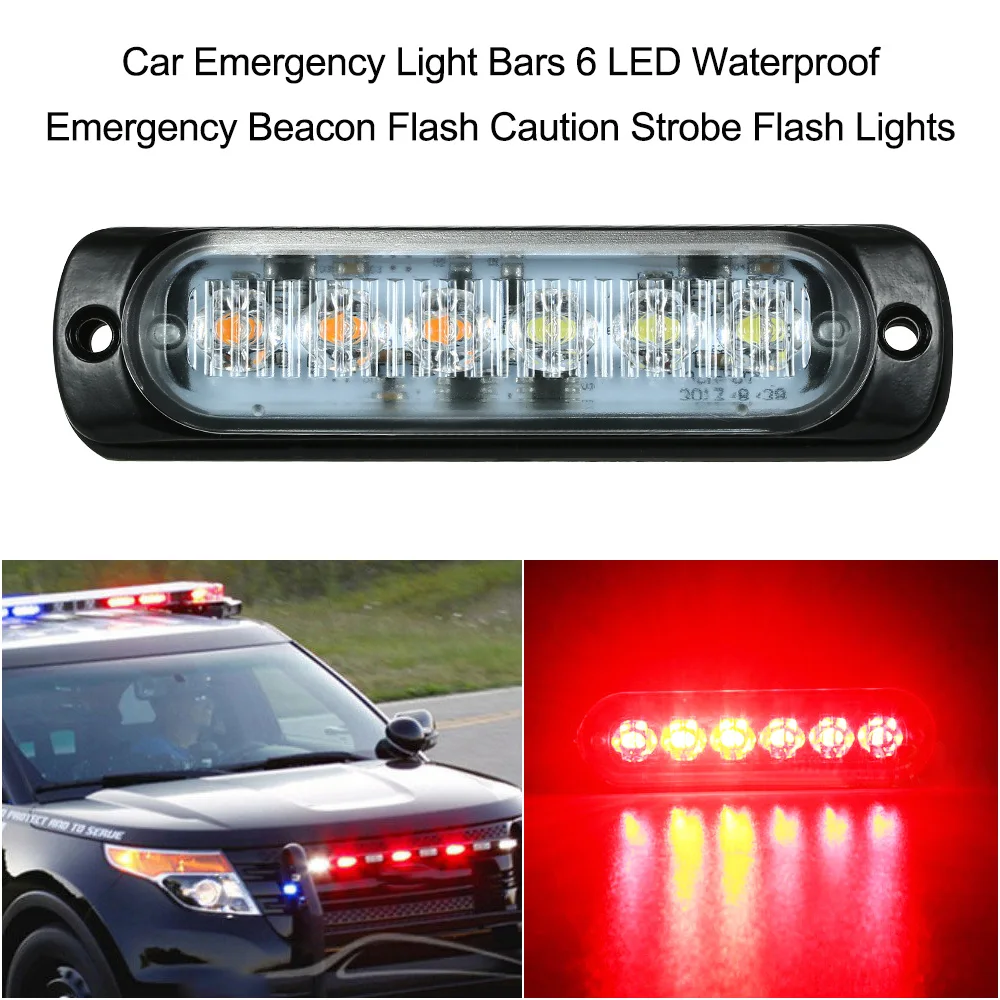 Car Emergency Light Bars 6 LED Waterproof Emergency Beacon Flash