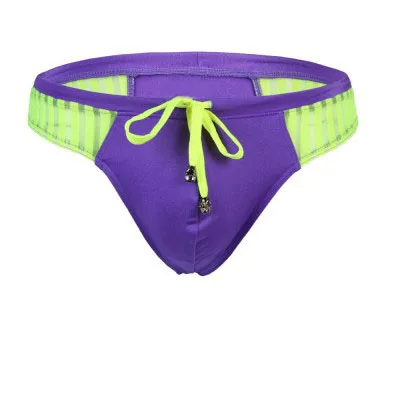Мужские с низкой посадкой на веревочках и g-стринги Плавание одежда быстросохнущая Плавание трусы, сексуальные, гей Плавание для пляжа, для купания, сёрфинга Плавание ming трусы - Цвет: purple