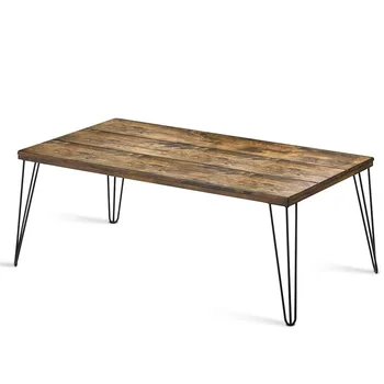 

Mixed Stylish Rustic Industrial Solid Wood Rectangular Cocktail Coffee Table Large Rustic Wood Surface Rugged Metal Legs HW60876