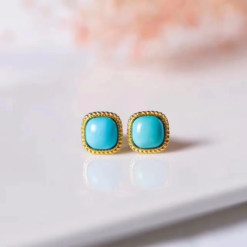 New Fashion Natural Gemstone 925 Sterling Silver Earrings For Women,Glod Colour Turquoise Silver Earrings For Women Gift New Fashion Natural Gemstone 925 Sterling Silver Earrings For Women,Glod Colour Turquoise Silver Earrings For Women Gift