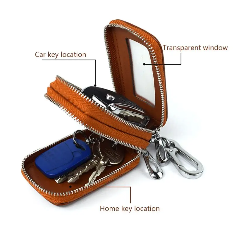 

High Quality Men Car Key Case Genuine Leather Double Zipper Keys Chain Holder Case Double-Layer Design Key Wallet 5x3.5x9.5cm