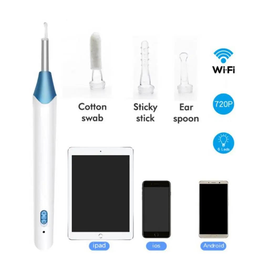 

WiFi Otoscope 1.0MP Wireless Ear Endoscope with 6 LED Ear Endoscope Camera Earwax Cleaning Tool for iPhone,IOS,Android