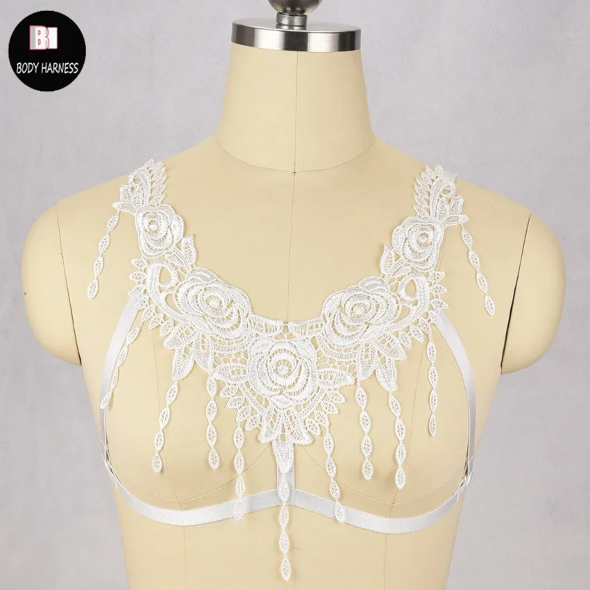 

Tassels bondage lingerie Harajuku Gothic body harnes bra cage lace Rose body harness sexy cage bra WQO0352