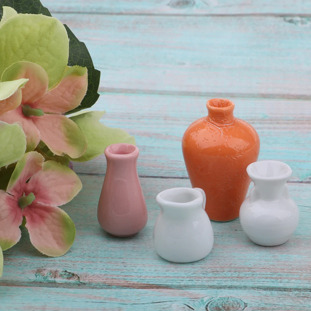 1:12 Scale Colorful Porcelain Chinese Vase Pot Dollhouse Living Room Decor 4pcs