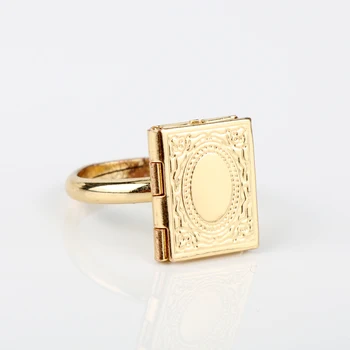

New Fashion Metal Harried Potters Ring Magic Book Open Rings Charm Photo Floating Memory Locket Book Ring