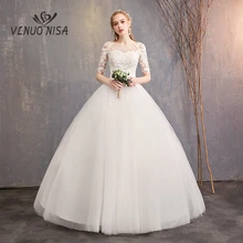 VLNUO NISA простое белое свадебное платье изящная вышивка аппликации круглый вырез невесты платье дешевого размера плюс элегантное Vestido De Noiva