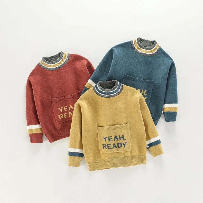 

Autumn Winter Toddler Boys Sweater Baby Kids Knitwear Letter Striped Pattern Long Sleeve Pullover Baby Girl Top Children Clothes