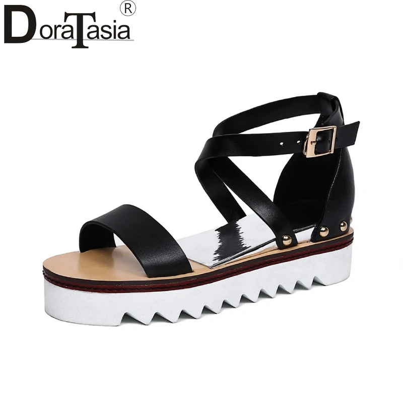 

DoraTasia 2018 On Sale Genuine Leather Rivets Gladiator Summer Sandals Shoes Platform Leisure Woman Shoes Women Sandal