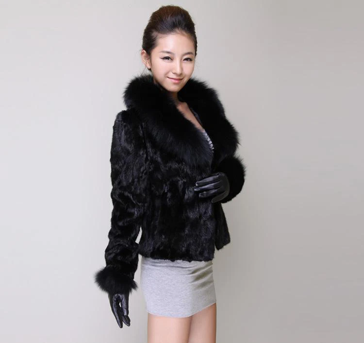 2013 slim black fox fur mink velvet design short fur coat-in Faux Fur from Women's Clothing 