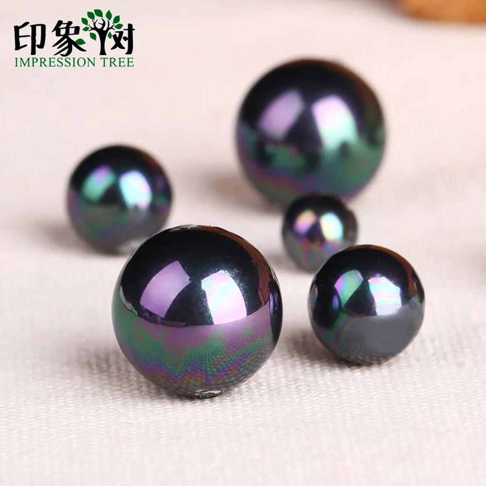 

15" Pink Round Brilliant Shape Strand Shell Pearl Beads 6 8 10 12mm AB Black Color Fit Necklace DIY Jewelry Making 1878