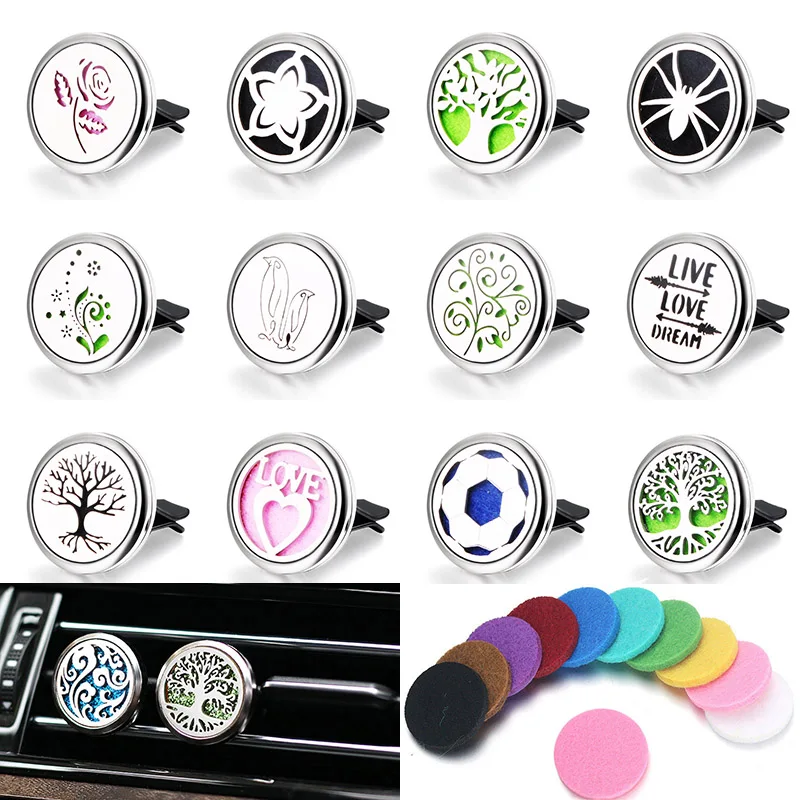 

316L Styles Car Air Vent Freshener Perfume Diffuser Car Clip Aromatherapy Essential Oil Diffuser Locket Stainless Steel Necklace