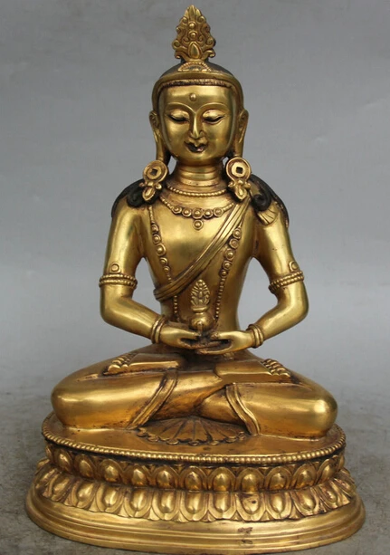 

JP S0524 11" Tibet Bronze 24K Gold Gilt Seat Lotus Amitayus longevity God Goddess Statue