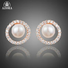 AZORA благородной формы имитация жемчуга Серьги гвоздики серой один ряд розовое золото цвет ювелирные изделия TE0212