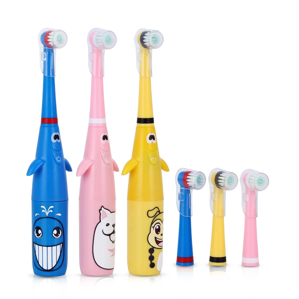 

New 3D Children Electric Toothbrush Cartoon Pattern Rotating Tooth Brush with Replacement Heads Battery Type for Kids Waterproof