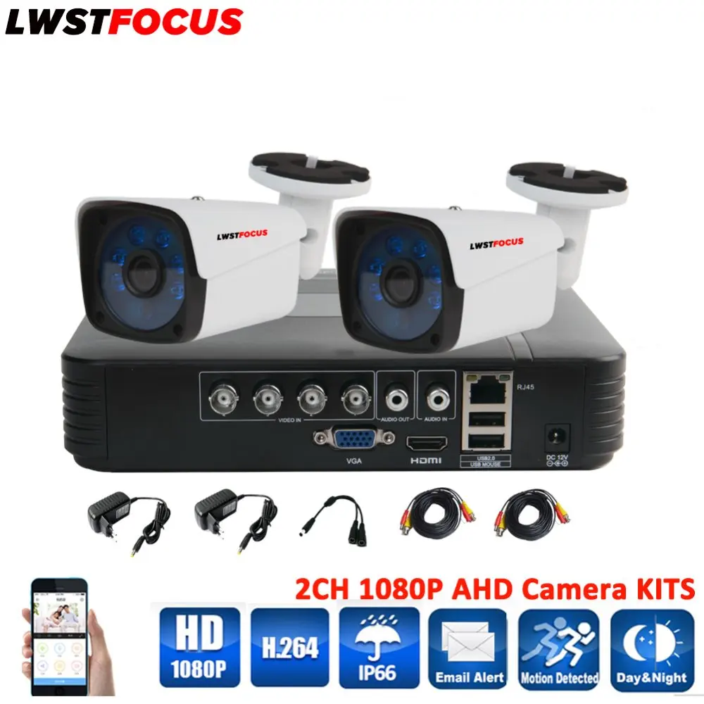 

LWSTFOCUS 4CH CCTV Security Camera System AHD 1080N DVR 2PCS 1080P CCTV Day/Night Vision Bullet Camera Home Surveillance DVR Kit