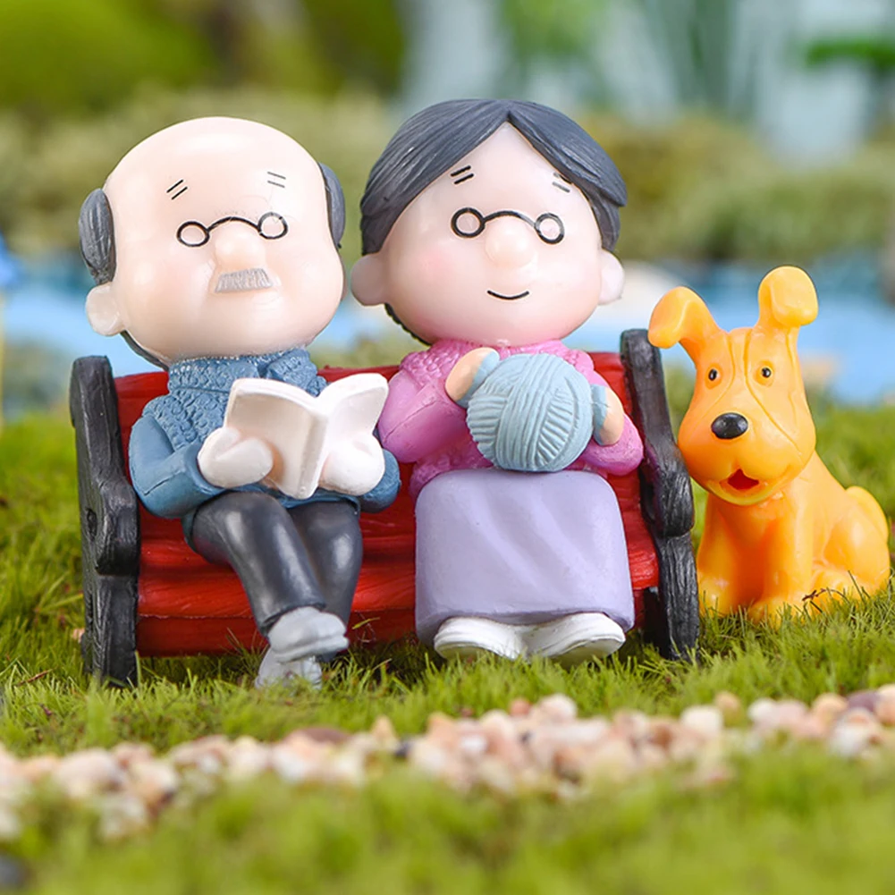 1 Set High Simulation Mini Park Bench Grandpa Grandma Model Miniature Landscape Garden Decor Ornament