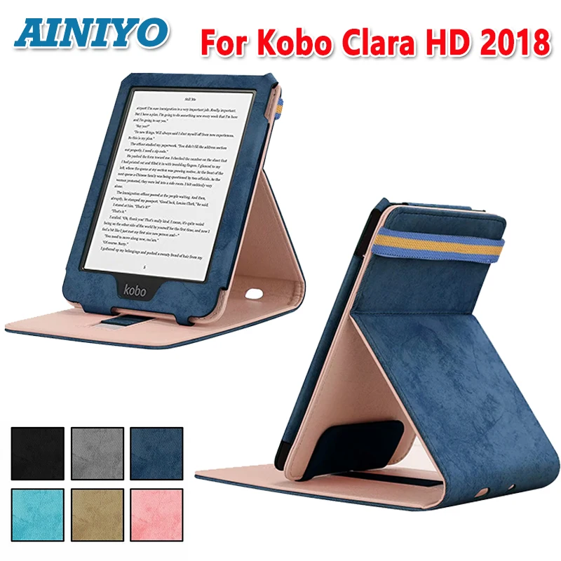 

Newest Cover Case for 2018 Kobo Clara HD Hand Protective Case Pu Leather Cover Funda for kobo clara HD 6" inch eReader +