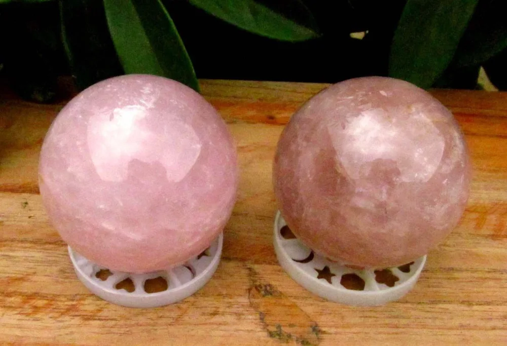 

WW 04878 2PCS AAA NATURAL ROSE QUARTZ CRYSTAL SPHERE BALL Healing