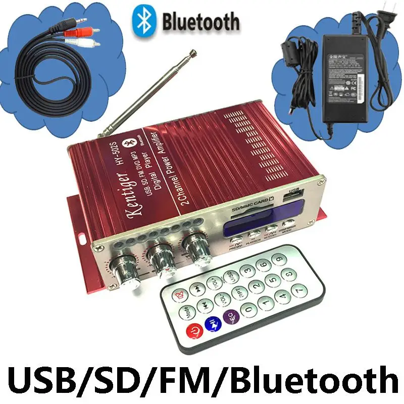 KENTIGER HY 502S With 12V3A Power Adapter 40W Mini Bluetooth Amplifier AV Cable Remote Control USB