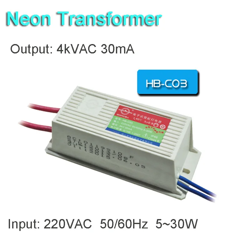 

Load 3 Meters Neon Electronic Transformer Input 220V Output 4KV 30mA 30W Neon Sign Supply Power Rectifier HBC03 Free shipping