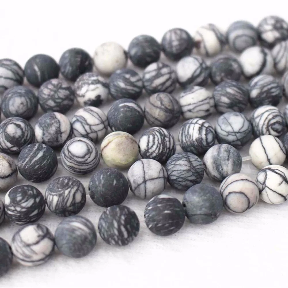 

Wholesale Matte Black Network Beads,4mm 6mm 8mm 10mm 12mm Picasso Jaspers Round .DIY Jewelry Making