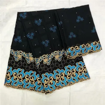 

Excellent black 5y African embroidery cotton lace fabric matching Swiss voile lace cloth for sewing dress set OCV6(5+2y)