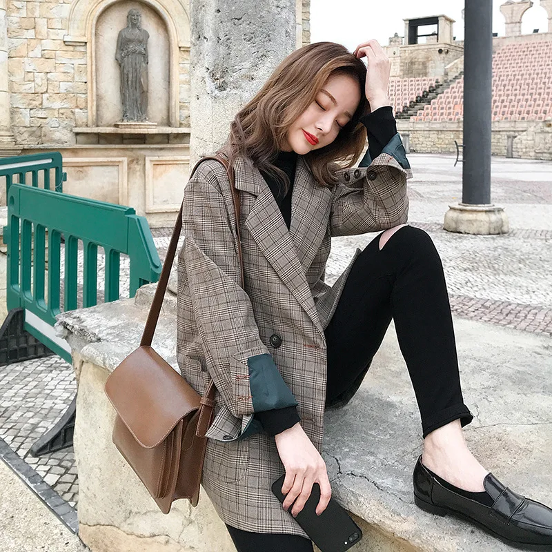 Women Autumn Jacket Coat Plaid Wool Coats Outwear Jackets Korean Female Clothing Wool Button Jacket 2018 Women Clothes AS042 (3)