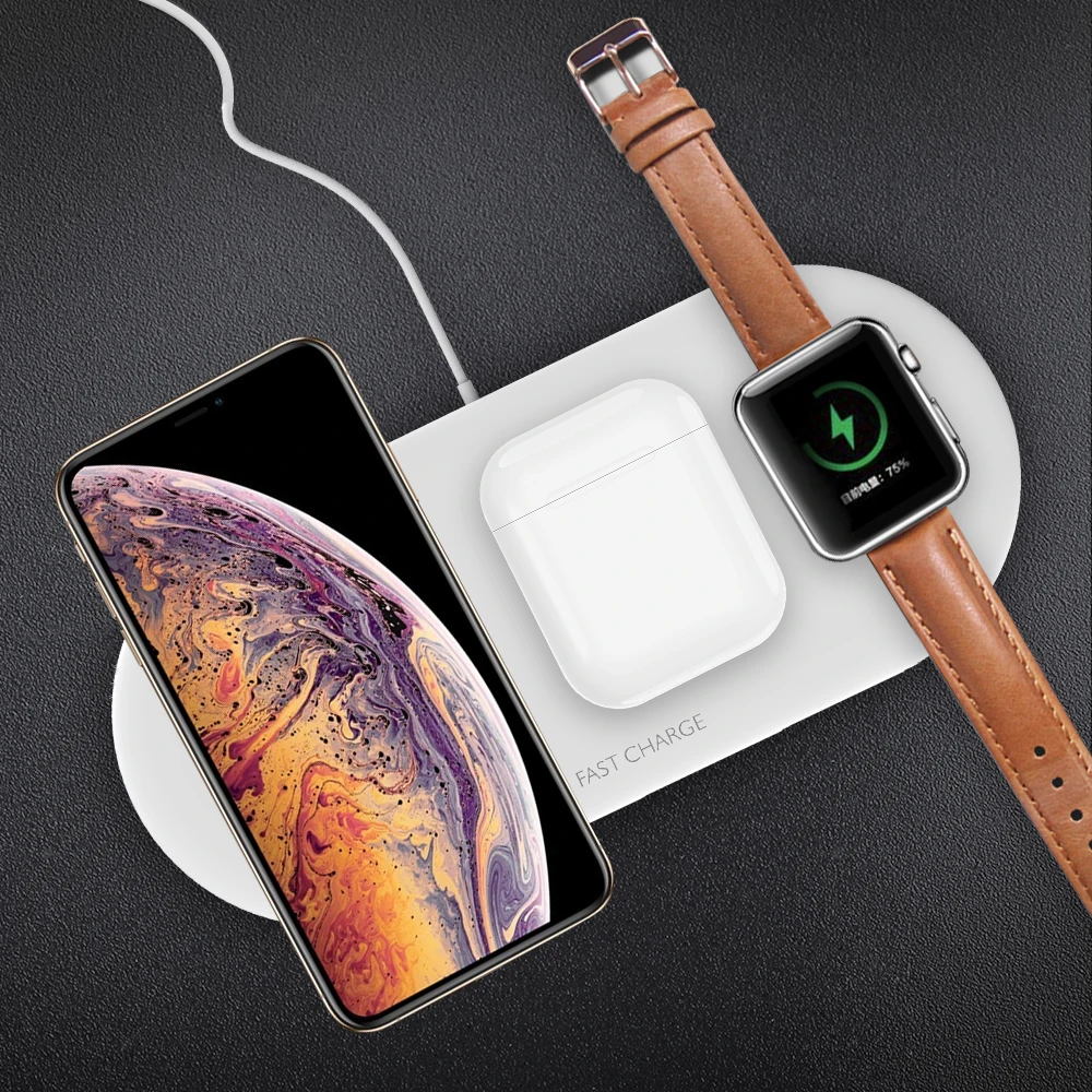 

3 in 1 Qi Fast wireless charging pad for Iphone watch Series1/2/3/4,Airpods, for iPhone Xs/Xs Max/XR/X,Samsung S10/S10+/S9/S7/S6