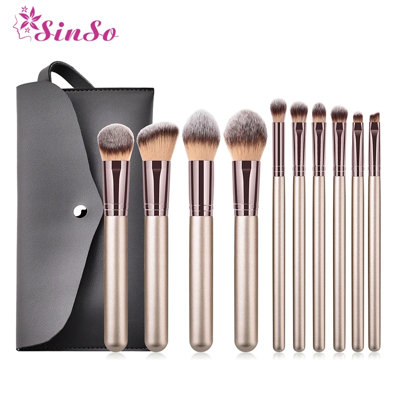 

Sinso 4/9/10pc Makeup Brushes Set Powder Foundation Eyeshadow Make Up Brushes Cosmetics Soft Synthetic Hair With PU Leather Case