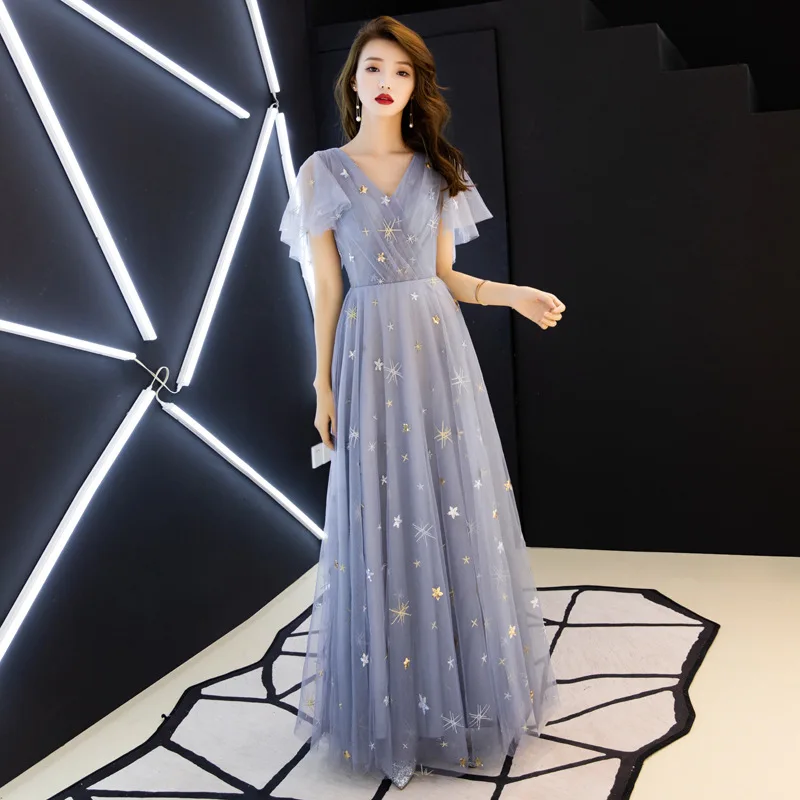 

Floor Length V Neck Elegant Evening Dress Robe De Soiree 2019 New Long A Line Formal Party Dresses Vestidos De Festa Prom Gown