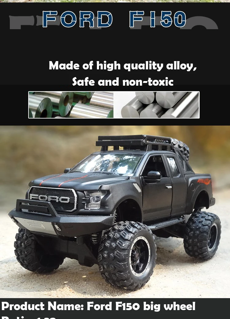 KIDAMI 1:32 Ford Raptor F150 Big Wheel MINIAUTO литая под давлением Модель автомобиля игрушки для детских подарков машинки