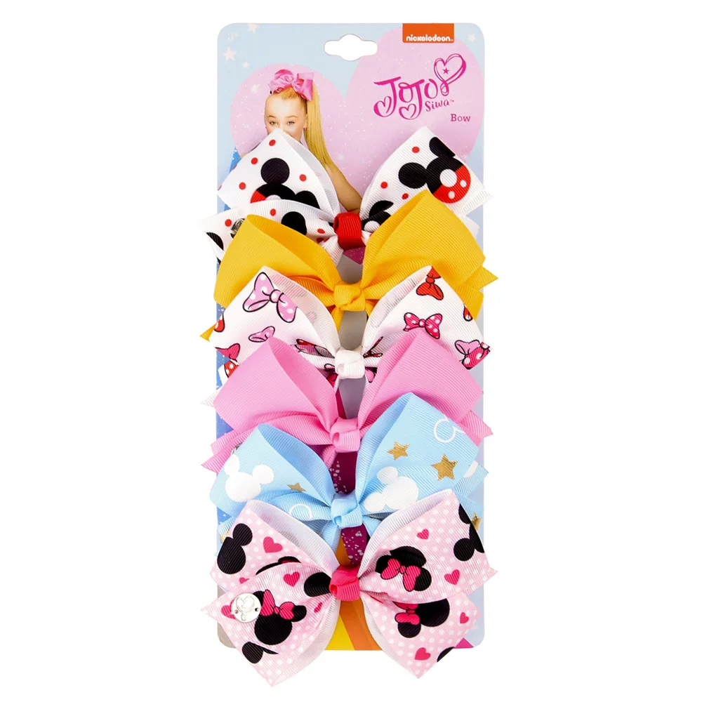 

1 set 6pcs 5" JoJo Clip Solid Print Minnie Mouse and Mermaid Bows With Clips For Girls Kids Hair Accessories Hairpins Barrette