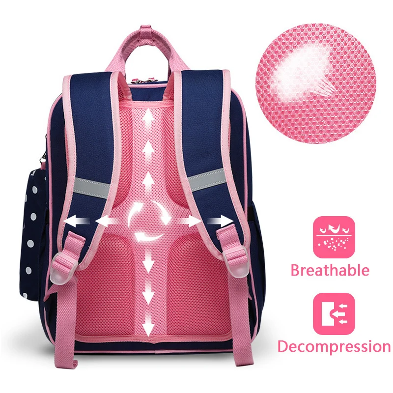 Ортопедические школьные сумки для девочек, милый детский школьный рюкзак в горошек для девочек-подростков, Высококачественная нейлоновая школьная сумка, 1-6 класс
