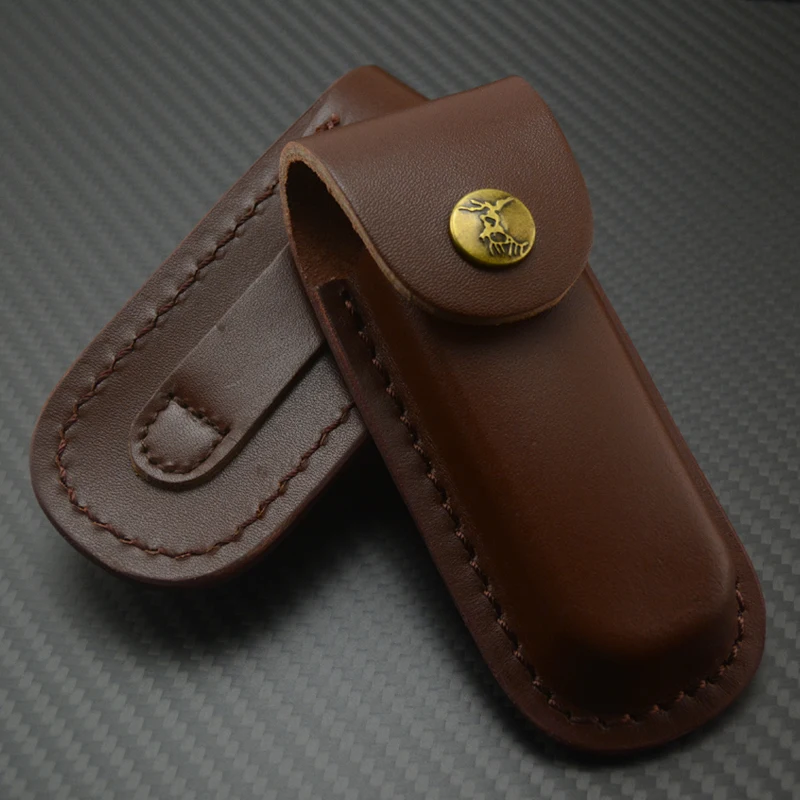 

folding Knife first layer of leather Cowhide Swiss Knife case sheath Knife cover brown