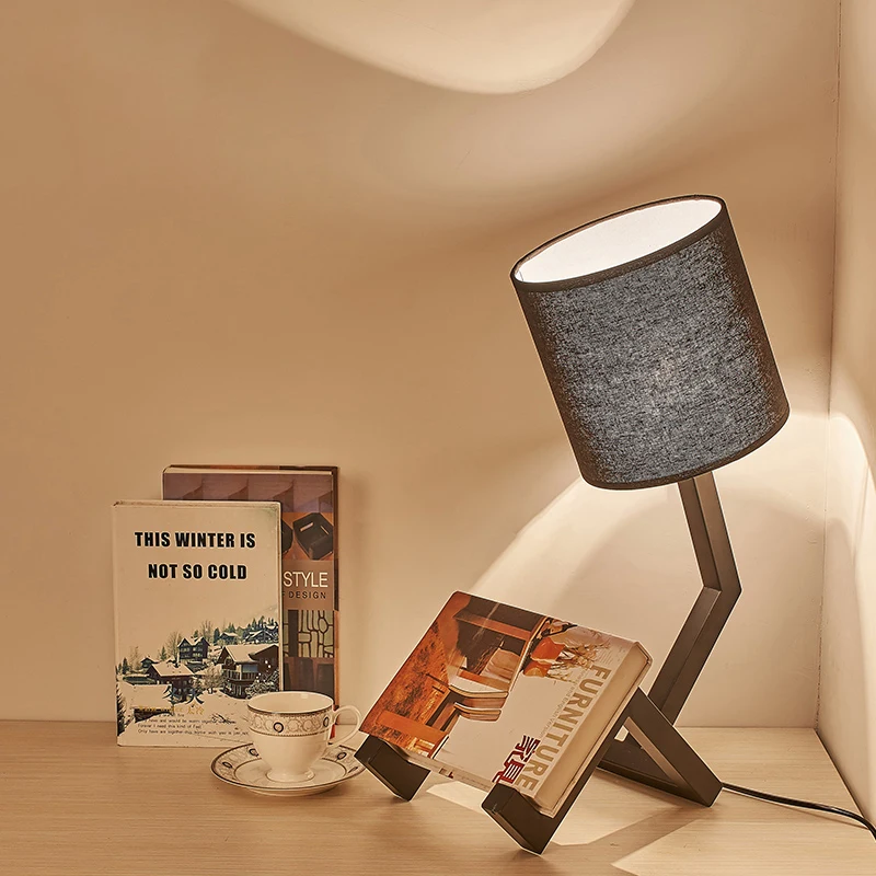 Designer Novelty Table Lamp Study End Table Lights Decorative Lamp Iron Art Lamp Body Fabric Lampshade Kitchen Fixture Luminaria