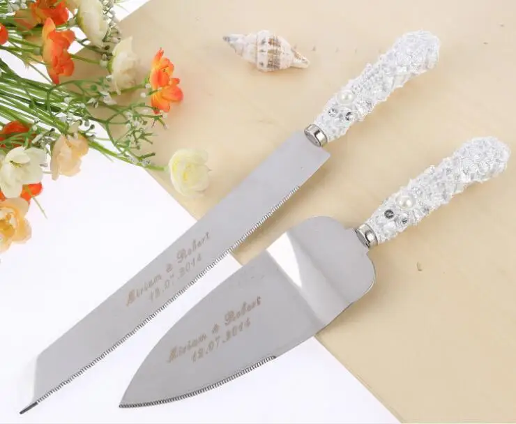 Free Shipping Personalized Wedding Resin Cake Knife Serving Set