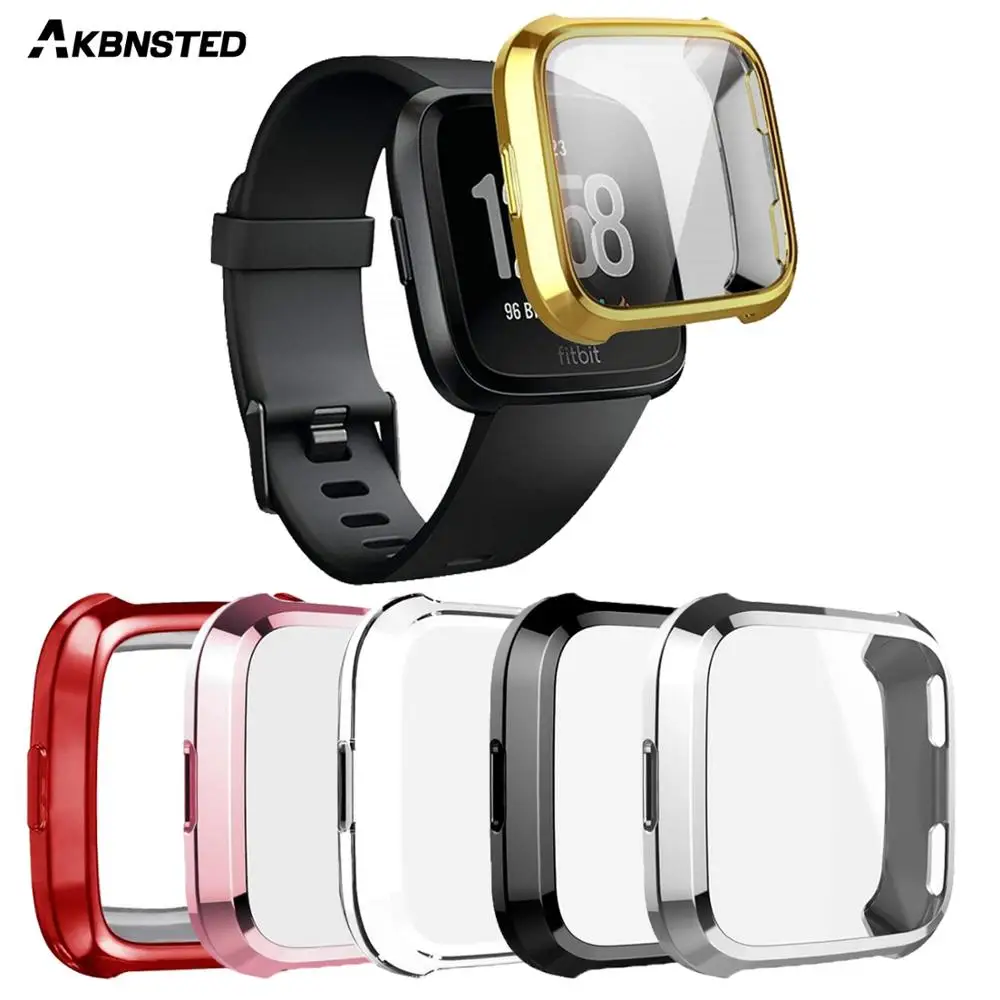 

AKBNSTED Soft Plating TPU Cover Cases For Fitbit Versa Full Screen Protector Silicone Case For Fitbit Versa Lite Smartwatch Case