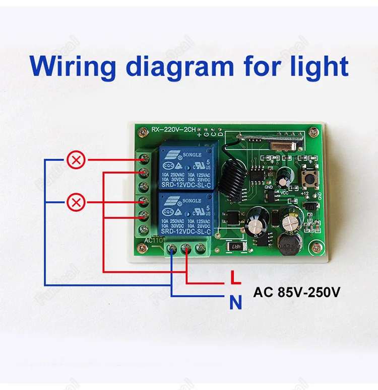 Module de contrôle relais 12VDC 433Mhz + télécommande sans fils