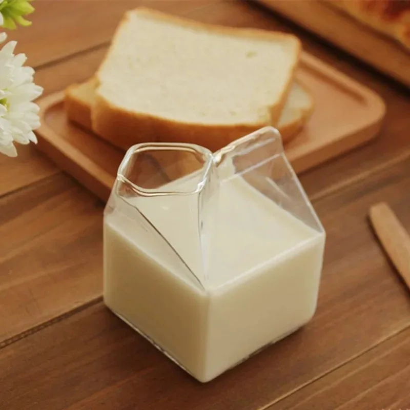 250 мл прозрачная квадратная термостойкая стеклянная креативная картонная чашка для молока, чая, воды, чашка для завтрака кружка для сока - Цвет: glass