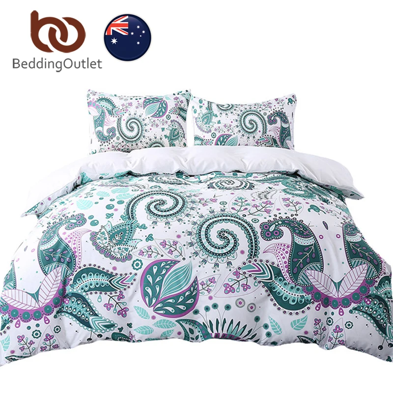 Beddingoutlet Green Paisley Bedding Set Bohemia Floral Duvet Cover
