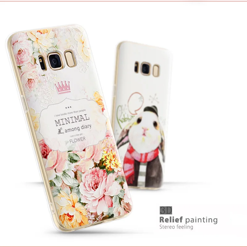 3D Relief Printing Clear Soft TPU Case For Samsung Galaxy S8 Plus Phone Back Cover Ultra-thin Fundas |