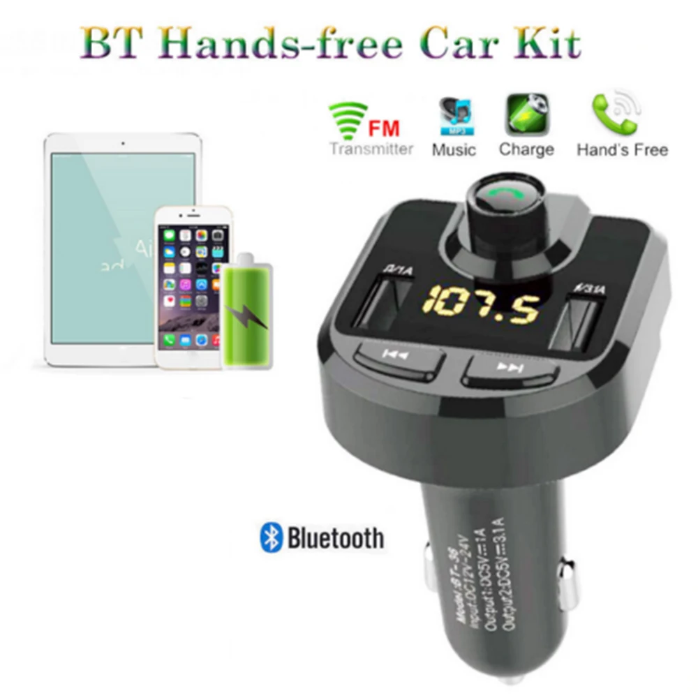 12/24V Car Cigarette Lighter Dual USB Charger + Wireless Bluetooth FM