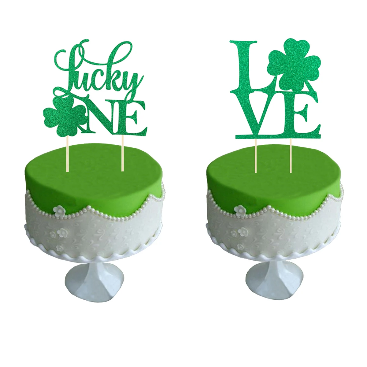 2 шт Shamrock Love Lucky One торт Топпер блеск клевер кекс топперы выбирает украшения День